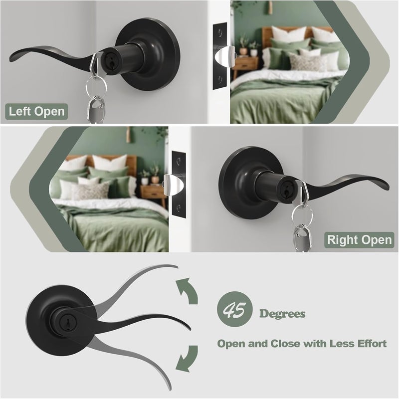 Voraus Entry Exterior Door Handle with Turn Lock,Matte Black Door knobs Exterior Door Lock Set,Bedroom Door Locks Lever Door Handle,1 Pack - Image 2